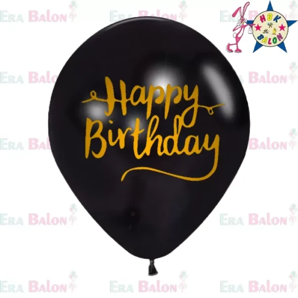 Hazır Baskı Balon (1+1) Happy Bırthday Siyah Üzeri Altın Yazı